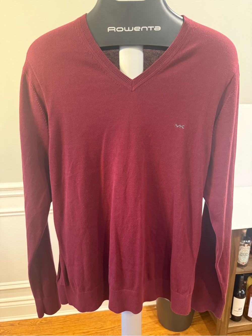NWT Michael Kors Men's Cotton V-Neck Pullover Sweater Chianti Red Size L